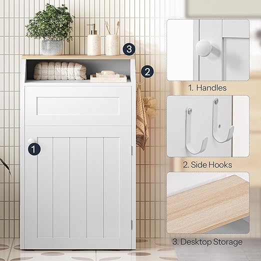 YATINEY Trash Cabinet, Freestanding Trash Can Cabinet, Wooden Recycling with Flip Door, 10 Gallon Hidden Kitchen Garbage Can for Kitchen, Living Room, White WB01WT