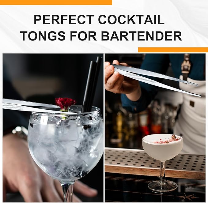 Yaomiao 4 Packs 12 Inch Bar Tweezers Silver Cocktail Tongs Long Garnish Tweezers Stainless Steel Bartender Kitchen Cooking Tongs for Cocktail Food Fruit Korean BBQ Bartender Chef, Multi-use