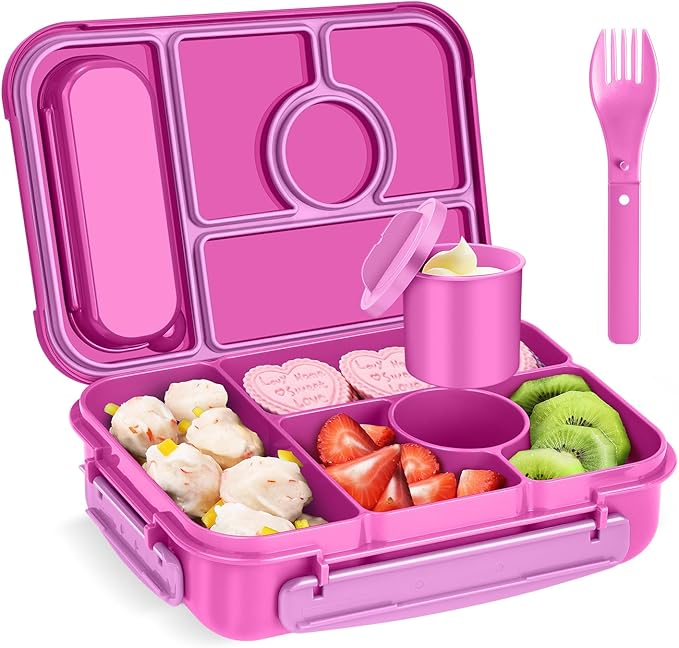 Amathley Bento Box Adult Lunch Box Kids,Lunch Containers for Adults/Kids/Toddler,5 Compartments Bento Lunch Box with Sauce Vontainers,Microwave & Dishwasher & Freezer Safe,BPA-Free (Red lily)
