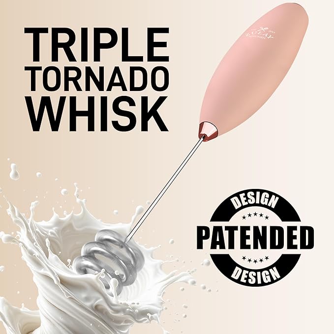 Zulay Kitchen Patented Tornado Triple Whisk Milk Frother with 4 Duracell Batteries – Handheld Foam Maker for Coffee, Lattes, Matcha & Hot Chocolate – Rich, Creamy Froth in Seconds - Rose Peach