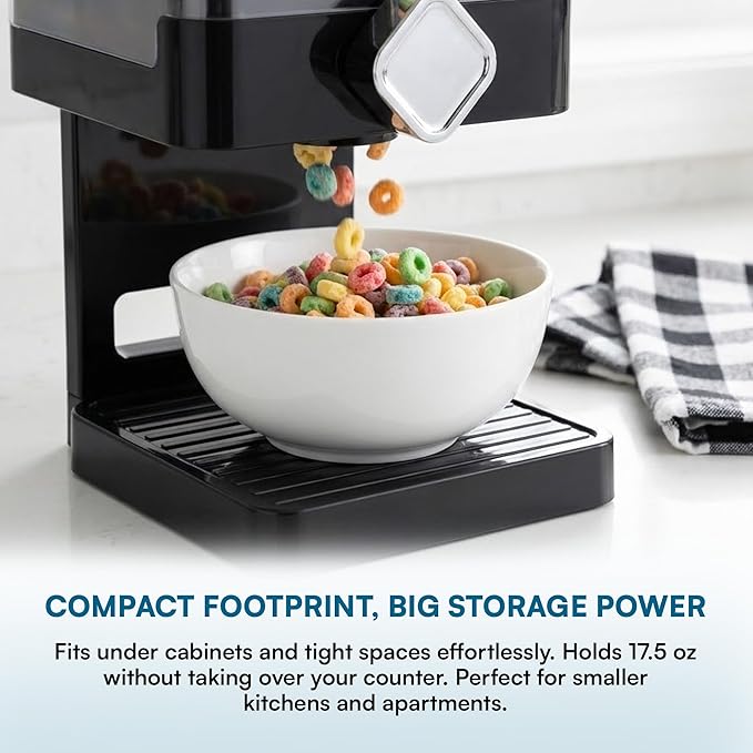 Honey-Can-Do Zevro Compact Dry Food Dispenser, Single Control, Black/Chrome