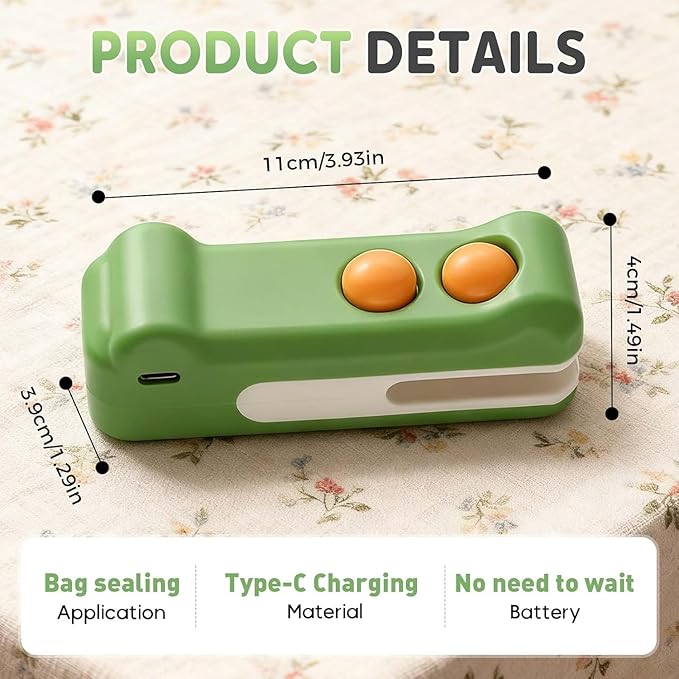 2-in-1 Mini Bag Sealer and Cutter, Rechargeable Handheld Food Storage Sealer with Magnet, Portable Crocodile Design for Chips and Snacks, Kitchen Storage Solution (Purple)