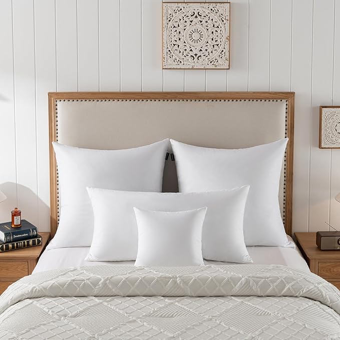 14x14 Decorative Throw Pillow Inserts-Down Feather Pillow Inserts-Square-Cotton Fabric-Set of 2-White.