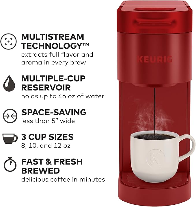 Keurig K- Slim Single Serve K-Cup Pod Coffee Maker, with 3 Brew Sizes, Multistream Technology, 46oz Removable Reservoir, Scarlet Red