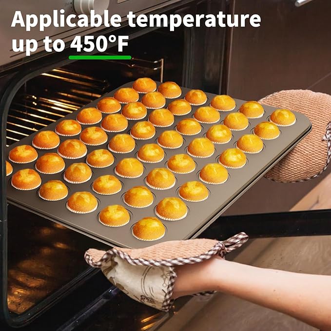 Beasea Nonstick Mini Muffin Pan 48 Cups, 2 Pack 48 Mini Small Tiny Cup Non Stick Muffin Baking Pan Tin Tray Carbon Steel Bakeware Individual Cupcake Baking Pan - Gold