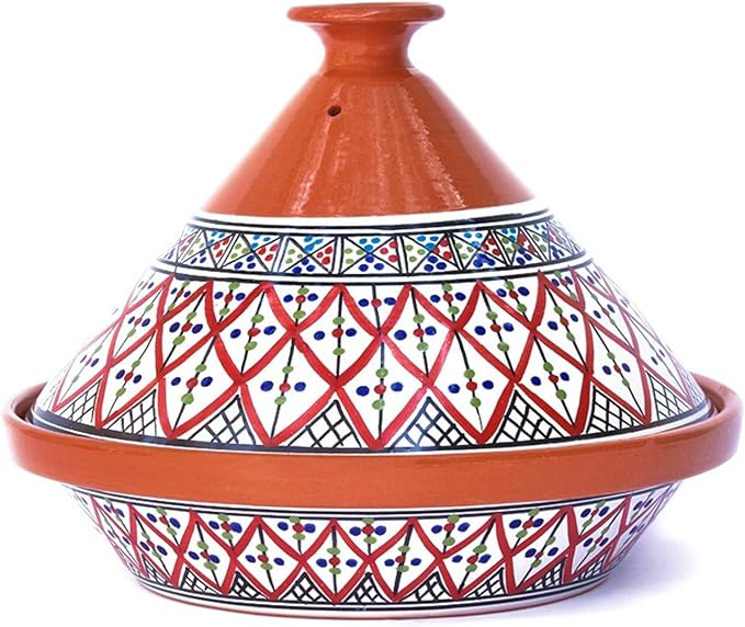 Kamsah Tagine Pot for Cooking and Flavor Enrichment - Large Clay Pot 12”, 5.5 QT - Non-Stick Handmade Cookware - Moroccan Ceramic Pots for Cooking with Lid & Serving Bowl - Bohemian Supreme Red