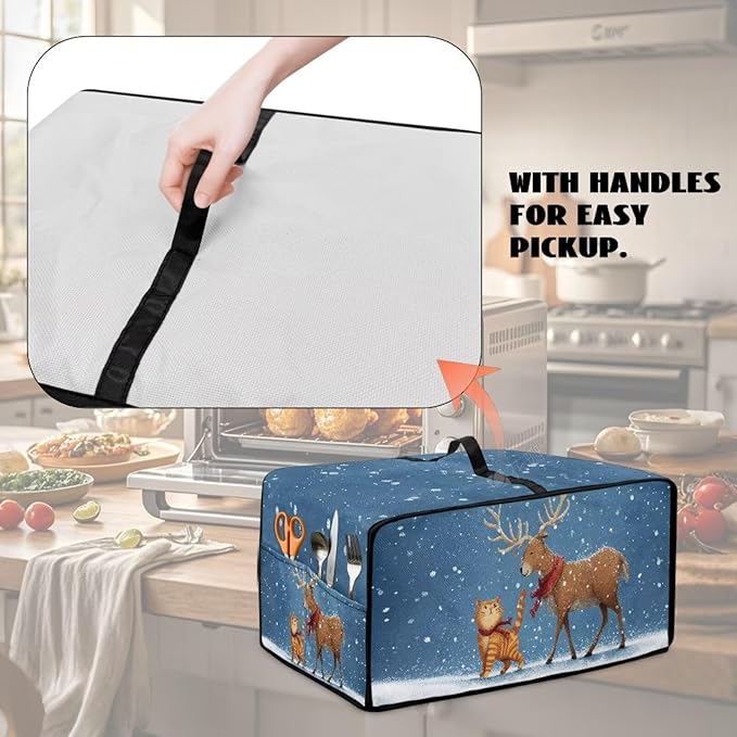 Air Fryer Toaster Oven Dust Cover Countertop Microwave Dust Cover Protector, Compatible with Convection Oven, S, 14.5 x 18.5 x 9 Inches, Reindeer Cat Christmas Decor