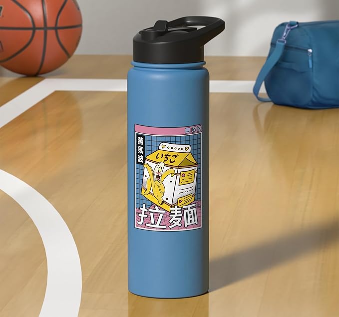 Banana Milk Carton Kawaii Grid Vaporwave Aesthetic Anime Stainless Steel Insulated Water Bottle