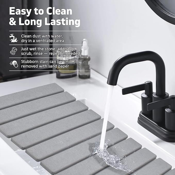 Stone Dish Drying Mat for Kitchen Counter, 24"(L)×16 (W) Foldable Absorbent Diatomaceous Earth Dish Drying Mats, Kitchen Counter Mats for Dishes Bottles Cups, Match Any Countertop - Dark Grey