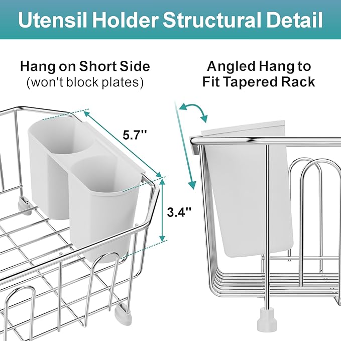GSlife Mini in Sink Dish Drying Rack - Stainless Steel Small Dish Drainer for RV Kitchen Apartment Sink, 9.5" W x 13.4" L, White Utensil Holder
