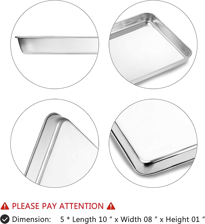 Baking Sheets Set of 5, Bastwe Stainless Steel Baking Pan Tray Cookie Sheet, Size 10 x 8 x 1 inch, Non Toxic & Healthy, Rust Free & Easy Clean
