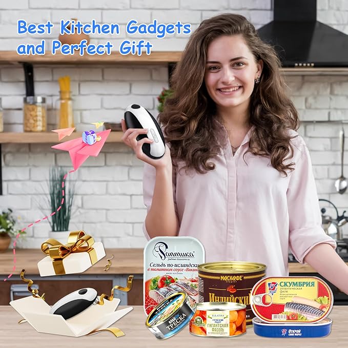 Electric Can Opener, Can Opener Electric Fits All Can Sizes, One Touch USB Rechargeable Electric Can Opener for Kitchen and Seniors with Arthritis, Chef, Automatic Can Opener, Portable Kitchen Gadgets