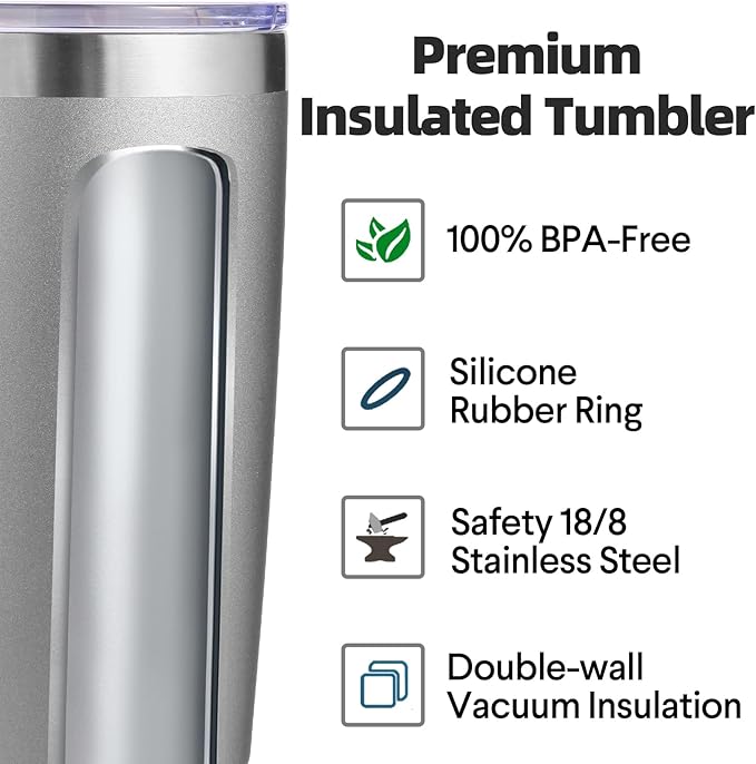 Volhoply 20oz Stainless Steel Tumbler with Lid and Straw Bulk 12 Pack,Double Wall Insulated Travel Iced Coffee Mug Fits Cup Holder,Powder Coated Cups for Hot/Cold Drinks,Christmas Gifts（Gray,12 Set）