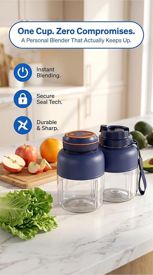 Portable Wireless Juicer Cup - 44 oz Cordless Blender with 38-Blade 18000 RPM High-Speed Motor, USB-C Rechargeable Personal Smoothie Maker for Gym, Travel, and Outdoors (Double Cup-White,44oz)