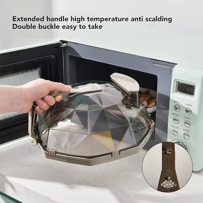 Tyenaza Microwave Cover, Microwave Splatter Cover Microwave Plate Food Cover Guard Lid with Extension Handle & Steam Vents for Microwave Oven