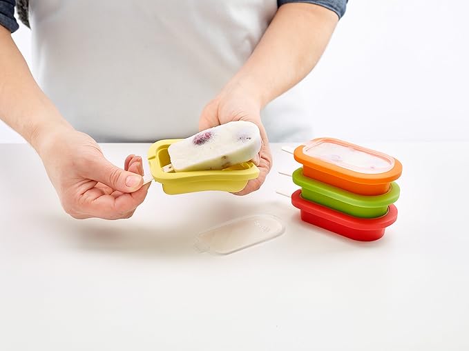 Lékué Set of 4 Large Stackable Popsicle Molds + Sticks & Lids | Homemade Freezer Ice Pops & Frozen Snacks | Flexible Platinum Silicone for Easy Fill & Unmold | Reusable & Dishwasher Safe| Multicolor