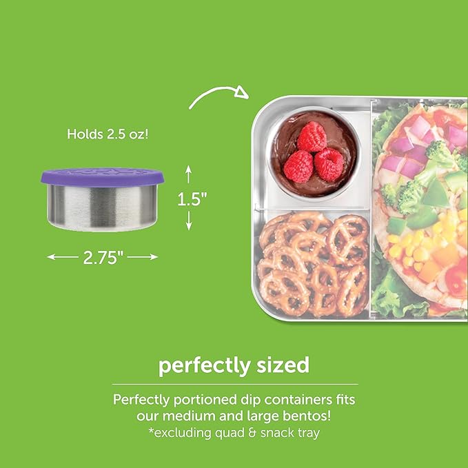 LunchBots 2.5 oz Stainless Steel Dressing Container for Condiments, Dips, Snacks, Dipping Sauce Cups with Silicone Lid, Fits in Lunch Bags and Bento Boxes - Set of 2 (Blue)