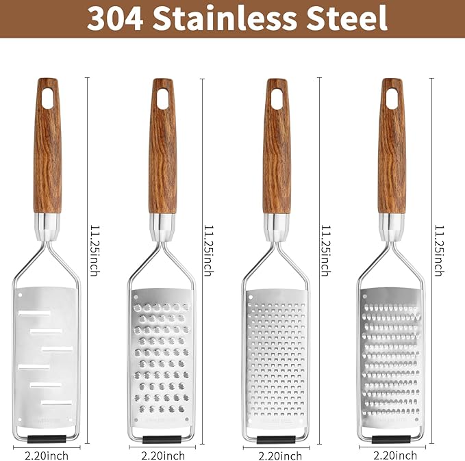 Professional Cheese Grater Stainless Steel,Multi-Purpose Grater With Wood Handle for Cheese, Ginger, Lemon, Garlic, Nutmeg,Fruits,Chocolate & Spices-Wideboard (Slice)