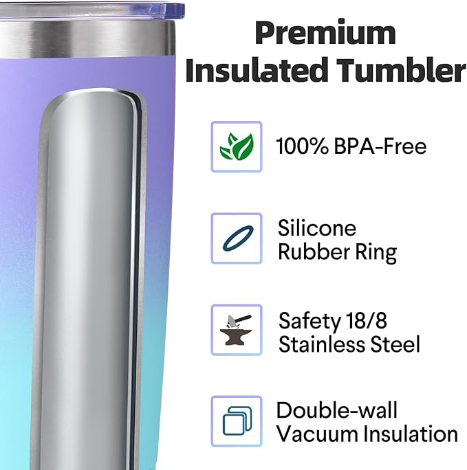 Volhoply 20oz Stainless Steel Tumbler with Lid and Straw Bulk 4 Pack,Double Wall Insulated Travel Iced Coffee Mug Fits Cup holder,Powder Coated Cups for Cold Drinks,Gifts for Women（Purple Bule,4 Set）