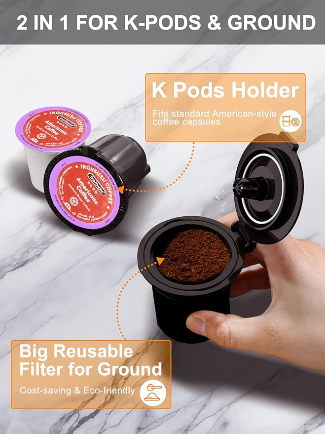 Small Single Serve Coffee Maker, Fast Brew for K-Cup & Ground Coffee, 6-12 Oz Brew Sizes, One-Button Single Cup Coffee Maker, Coffee Machine with Descaling Reminder,White,9.45 Inches