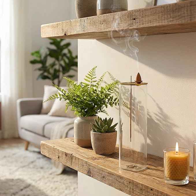 Ceremony Incense Holder, 2 in 1 Incense Burner for Sticks, Ash-Proof Glass Incense Burner for Meditation Yoga Spa Room Decor (2 in 1 Square) Ceremony Incense Holder, 2 in 1