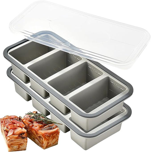 2 Pcs Large Ice Cube Tray With Lid, 1/2 Cup Silicone Freezer Molds for Soup Ice Cubes, Freezer Cubes for Food Storage Silicone，Meal Prep、Frozen Broth and Leftovers