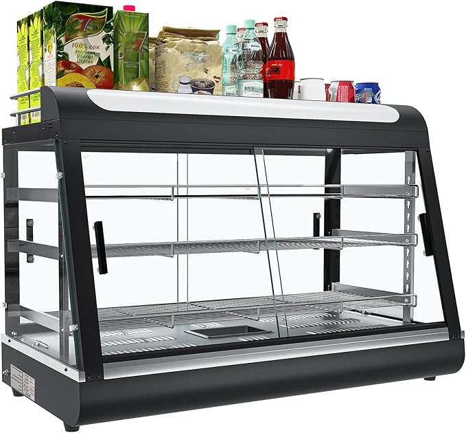 Whalefall Countertop Food Warmer with top Holder, 35 inch Commercial Food Warming Cabinet, tri-Color Lighting, w/Thermometer and Adjustable Thermostat for Cafeteria Kitchens Restaurants