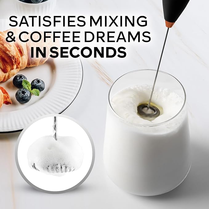 Zulay Kitchen Powerful Milk Frother Wand With 4 AA Duracell Batteries - Ultra Fast Handheld Drink Mixer - Electric Whisk Foam Maker for Coffee, Lattes, Cappuccino, Matcha & Creamer - Black Copper