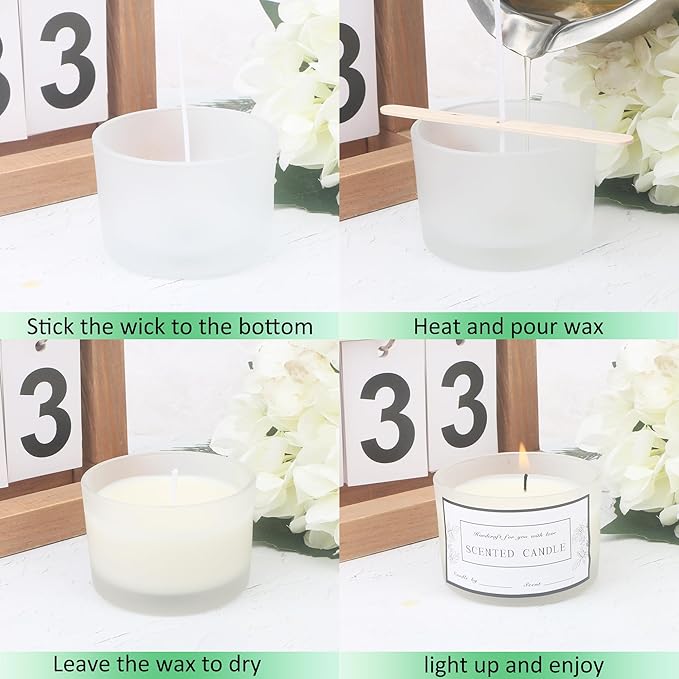 MILIVIXAY 20 Pack 4 OZ Frosted White Glass Candle Jars with Lids and Candle Making Kits - Bulk Wide Mouth Small Empty Candle Jars for Making Candles - Spice, Powder Containers.