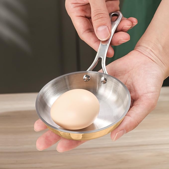 Macevia Mini 0.12QT Sauce Pan, 18/10 Stainless Steel Pans, Small Pot Butter Warmer With Handle, 3 Ply Stainless Frying Pans For Home Kitchen (4in/140ml) - Rose Gold