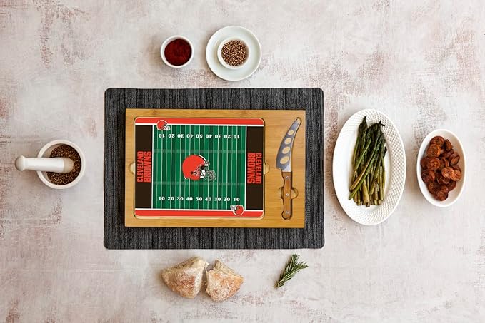 PICNIC TIME NFL Football Field Icon Glass Top Cutting Board & Knife Set, (Parawood & Bamboo)