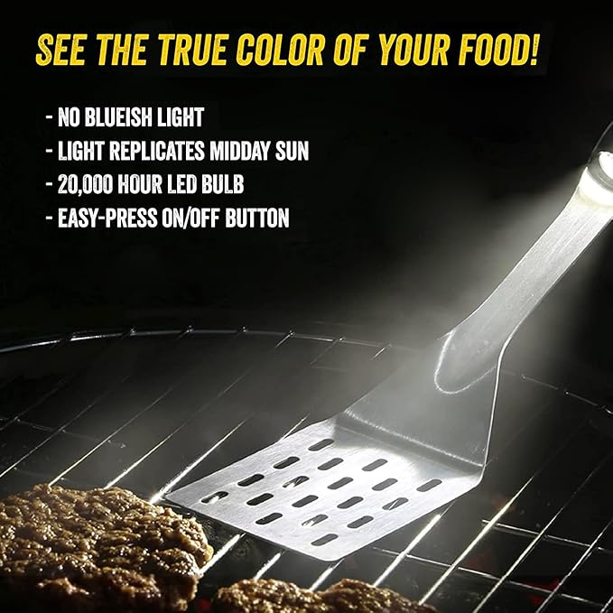 Grill Light Grill Spatula & Tongs Grilling Set | Restaurant Grade Stainless Steel | Super Bright LED Light to Grill in Dark | Waterproof & Dishwasher Safe | Camping Barbecue Grilling Tongs Spatula
