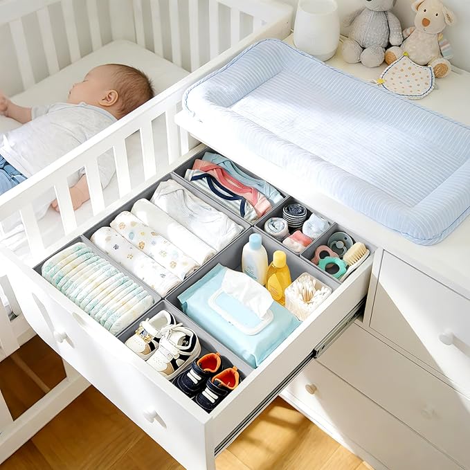 DIMJ Drawer Organizer Clothes Storage - 26 Pack Baby Dresser Organizer for Nursery, Foldable Closet Drawer Organizer Bins for Bedroom Organization, Fabric Storage Dividers for Socks, Underwears, Bras