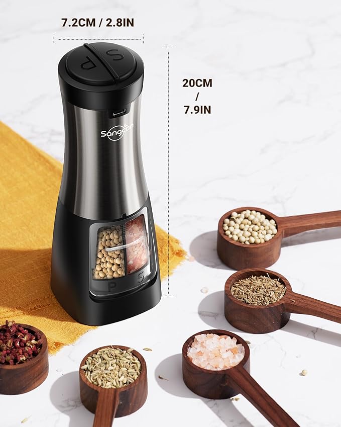 USB Rechargeable 2 in 1 Electric Salt and Pepper Grinder Set Shaker & 5 in 1 Blender and Food Processor Combo for Kitchen