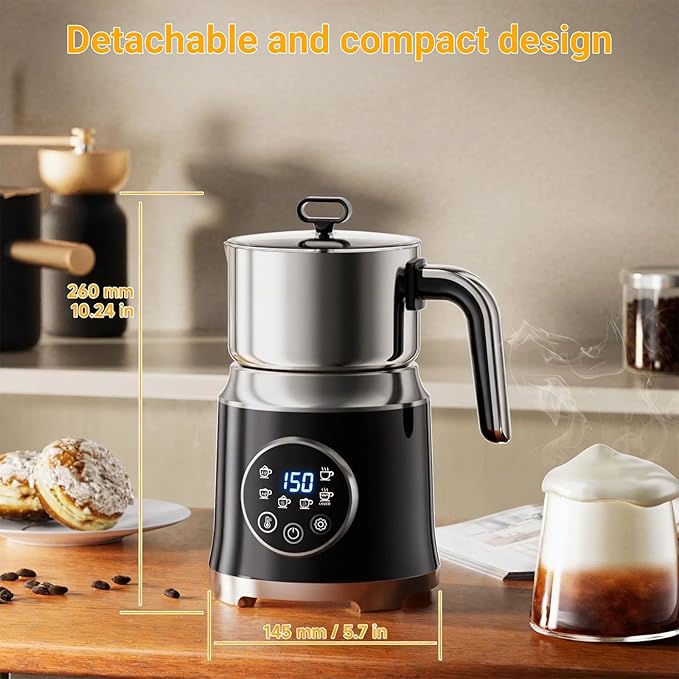 Milk Frother,Variable Temp and Froth Thickness,27oz/800ml Milk Steamer and Frother for cappuccino or Latte,Dishwasher Safe,6-in-1 Frother Machine (Black)