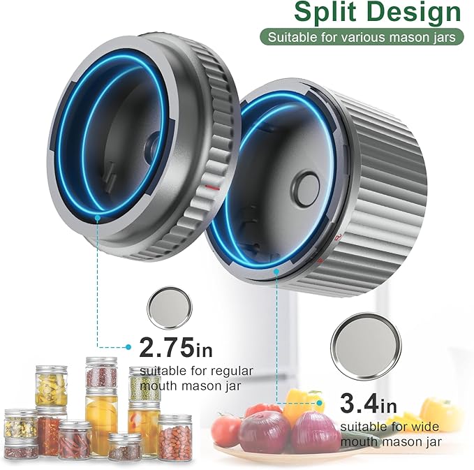 M12 Auto Stop Electric Mason Jar Vacuum Sealer - 2026 Upgrade Smart Jar Vacuum Sealer for Mason Jars with Wide and Regular 2500mAh Battery Portable Mason Jar Sealer Machine Kit