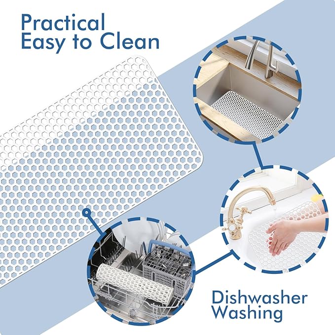 Bestjing Silicone Sink Protectors for Kitchen Sink - 28.3"x 15.7" Kitchen Protector Accessory, Non-Slip Heat Resistant Mat for Bottom of Farmhouse Stainless Steel Porcelain (White)