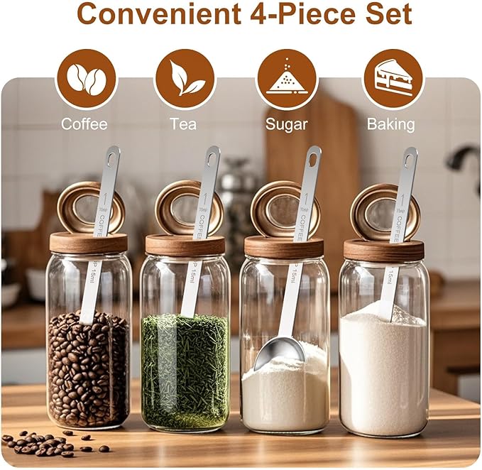 4PCS Coffee Scoop Spoons, 15ML (1 Tablespoon) Stainless Steel Measuring Spoons with Long Handle, Durable Coffee Scoopers for Ground Coffee, Tea and Baking Powder