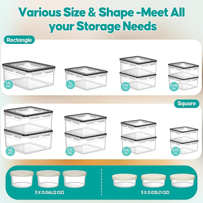 TOPCHASE 40 PCS Food Storage Containers with Lids Airtight (20 Containers & 20 Lids) - Plastic Food Containers for Kitchen Storage Reusable BPA-Free Leakproof Meal Prep Container with Labels & Pen