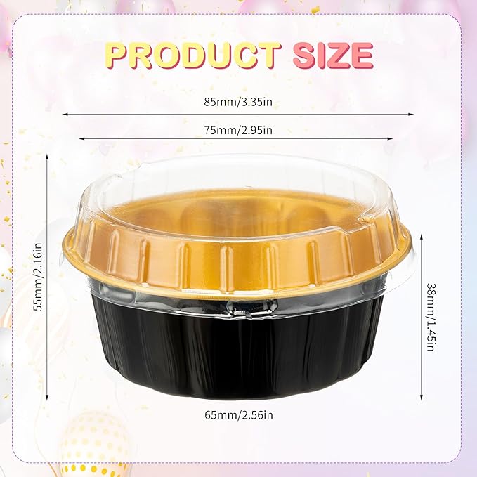 Tessco for you 100 Pcs Disposable Ramekins with Lids 8 oz Creme Brulee Ramekin Aluminum Foil Cup Cupcake Liner Baking Valentines Disposable Muffin Tin Pan Cheesecake Container (Multi Colors)
