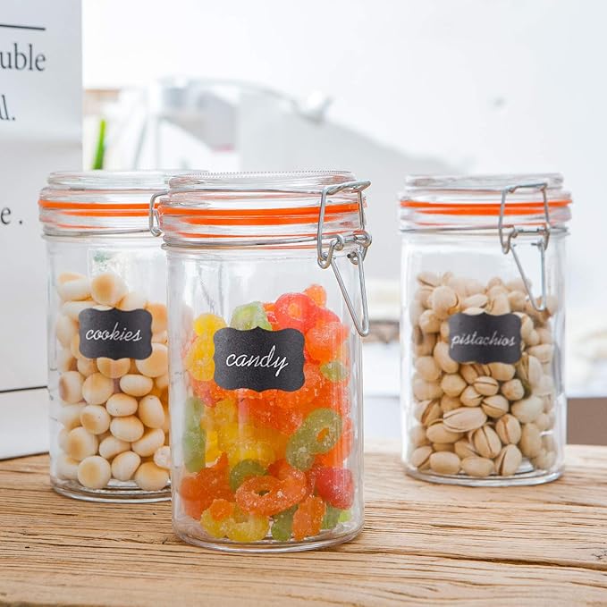 Glass Jars With Airtight Lids, 16 oz Glass Jars With Leak Proof Rubber Gasket,Wide Mouth Mason Jars With Hinged Lids For Kitchen Canisters,Glass Storage Containers 12 Pack