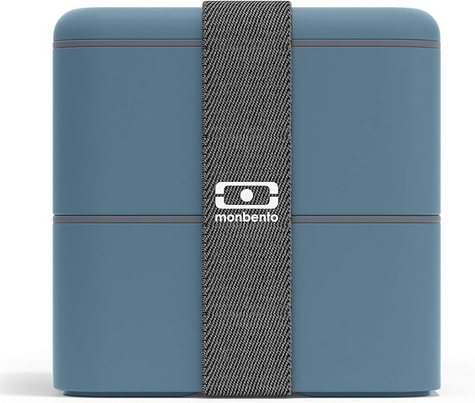 monbento - Large Bento Lunch Box MB Square Denim with 2 Compartments - 57 oz - Leakproof Lunch Box for Work/Picnic/Meal Prep - BPA Free - Microwave & Dishwasher Safe - Blue