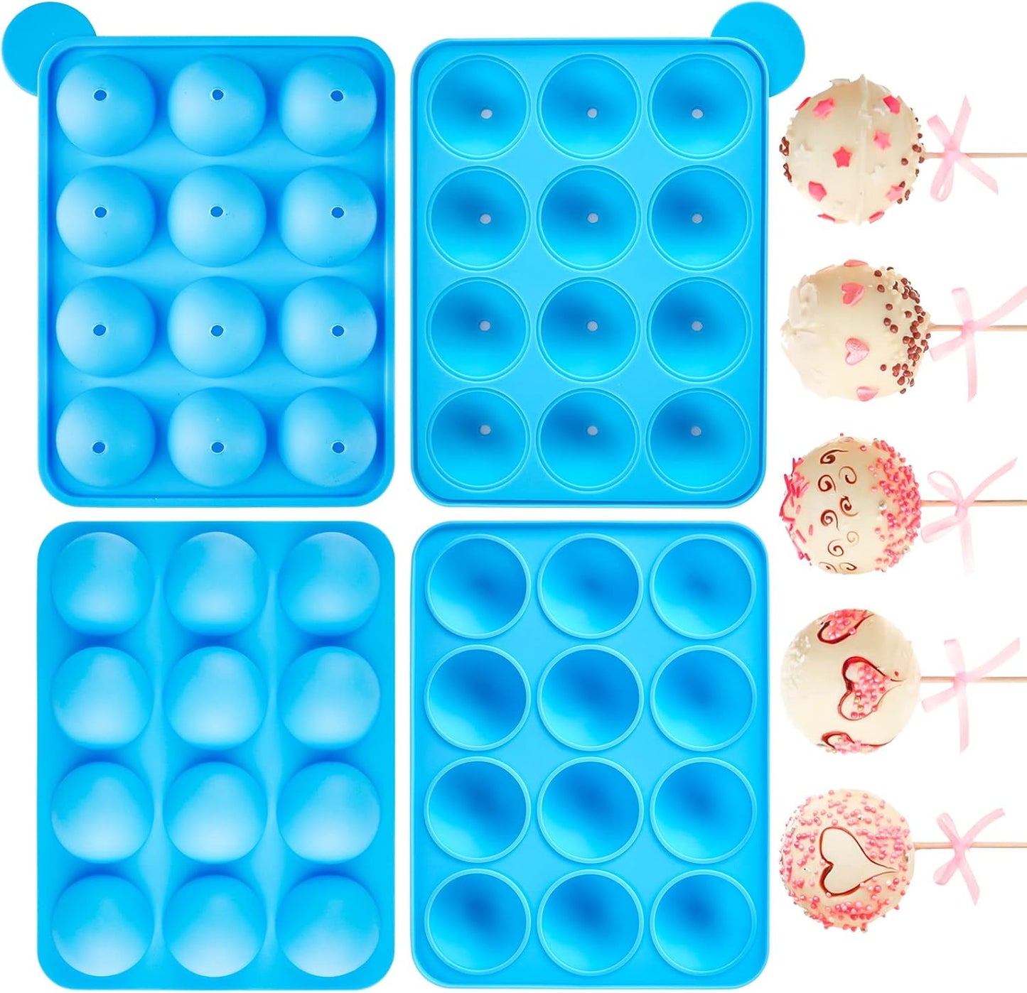 Kucoele Cake Pop Mold Set, Including 15 Hole Clear Acrylic Lollipop Display Stand Holder, 12 Cavity Blue Silicone Cake Pop Mold, Cake Pop Sticks Treats Bags and Twist Ties