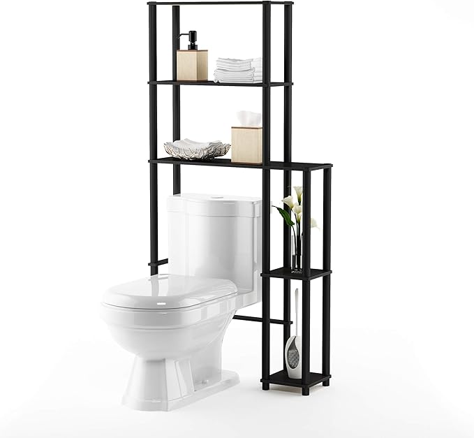 Furinno Turn-N-Tube Over The Toilet Storage, 5 Shelves Bathroom Organizer Space Saver Rack, Espresso/Black