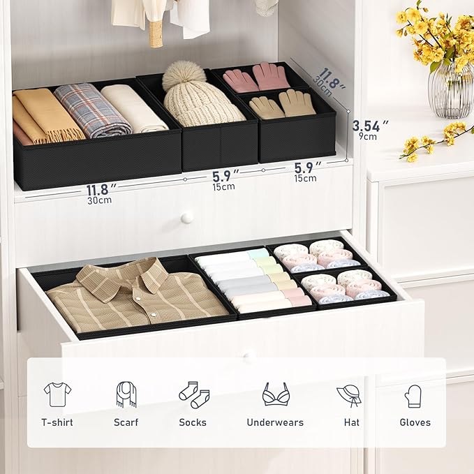 DIMJ Drawer Organizer Clothes- 26 Pack Baby Dresser Organizer for Nursery, Small Fabric Closet Drawer Organizer Bins for Underwears Socks, Foldable Storage Dividers Organization for Bedroom