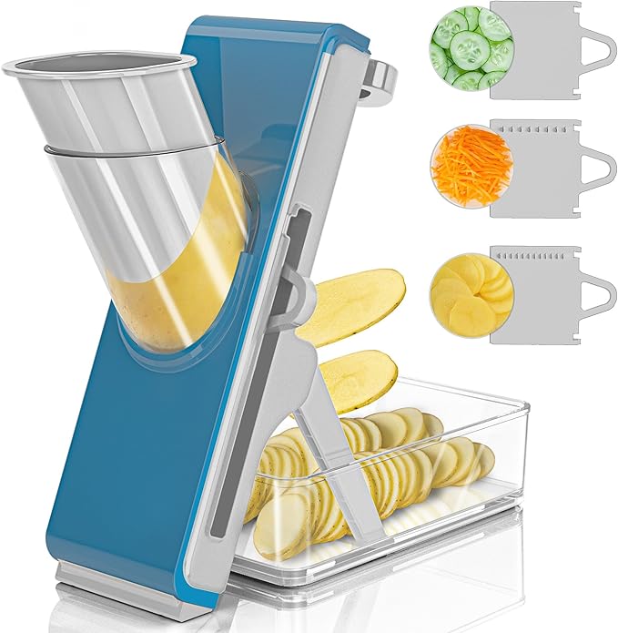 Mandoline Slicer Safe Multifunctional Dicer Adjustable Commercial Slicer Machine Stainless Steel Chopper (Grey Light Blue)