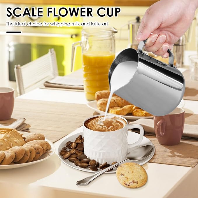 2 Pack Milk Frothing Pitcher 900ml 32oz Steaming Pitchers Stainless Steel Milk/Coffee/Cappuccino/Latte Art Steam Pitchers Milk Jug Cup with Art Pen(2)