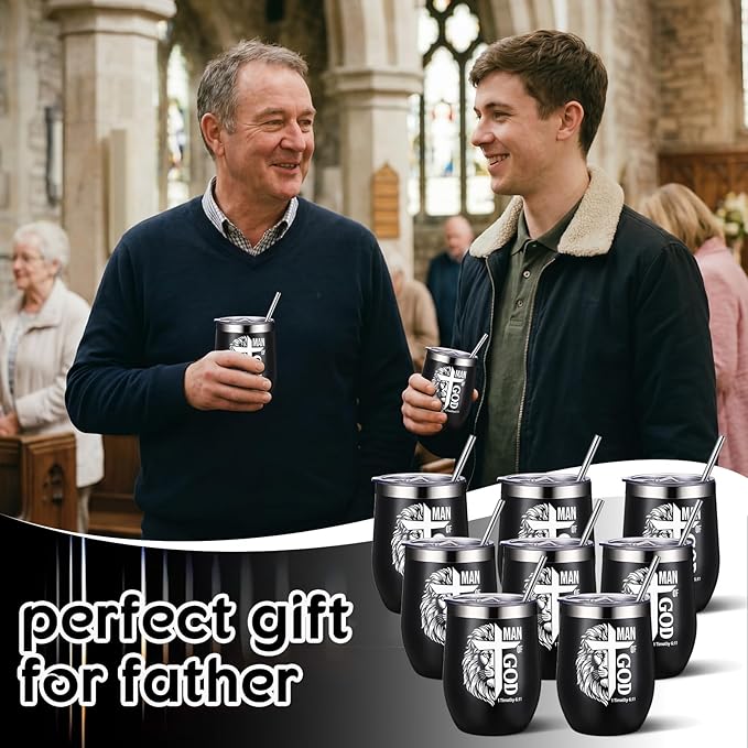 Sliner 8 Pcs Christian Gifts for Men Man of God Coffee Tumbler with Lid Catholic Gift for Men Bible Verse Gift for Pastor Father's Day God Bless Church Religious Cross Inspirational Gifts