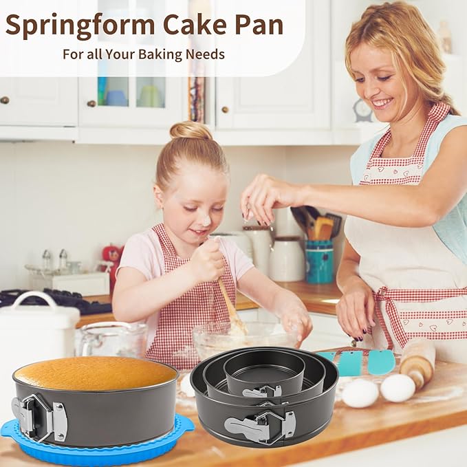 4, 7, 9, 10 Inches Springform Cake Pan Set, Spring Form Pans for Cheesecake, Nonstick Round Baking Pan Set with Silicone Protector, Parchment Paper, Icing Scrapers