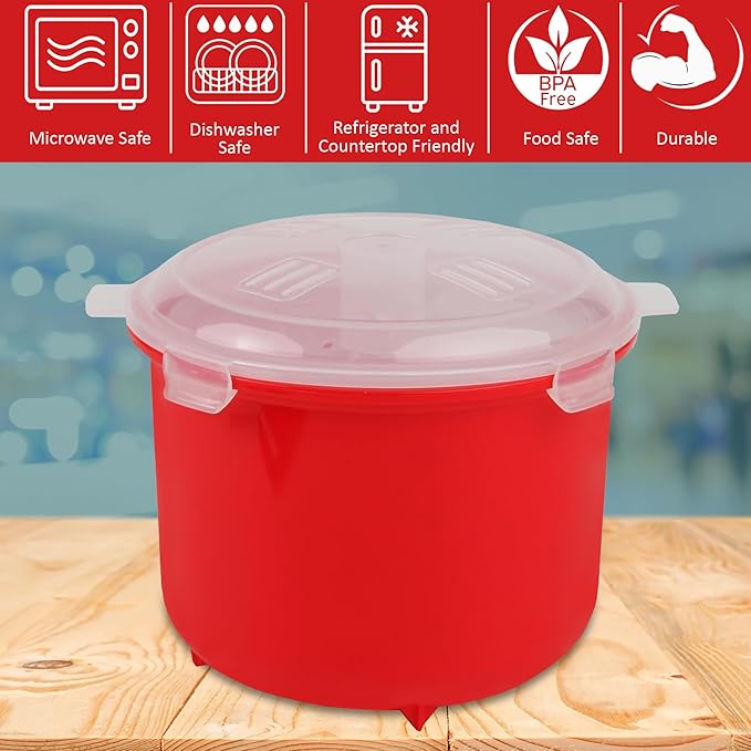 Home-X Microwave Rice Cooker - Rice Steamer Cooker with Steam Release Vents and Easy Locking Clips - 10 Cups BPA-Free, Dishwasher Safe, Easy-To-Use, Low Mess Microwave Rice Cooker Vegetable Steamer